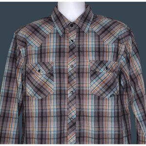 Coastal Mens Plaid Black Pearl Snap Western Shirt XL Long Sleeve Rockabilly